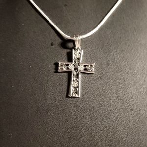 1  FLORAL CROSS  22" .925 sterling silver NECKLACE.